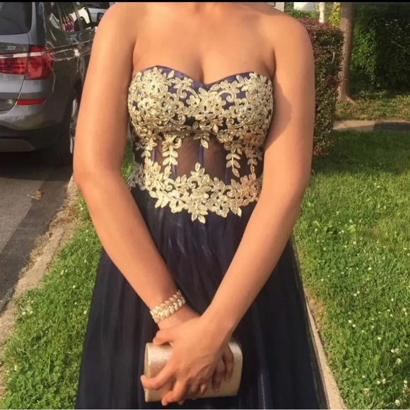 Blondie Dresses & Skirts - Prom Dress - Navy and Gold Strapless